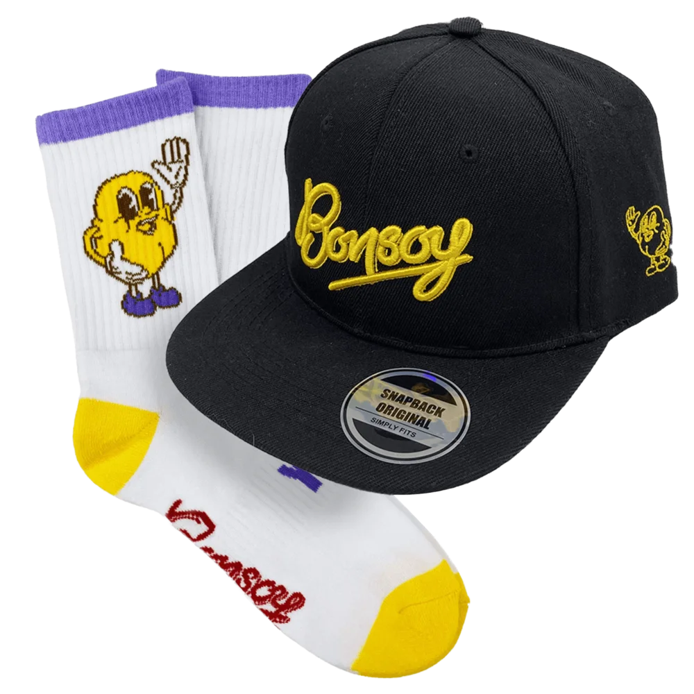 Bonsoy_merch_white_socks_black_logo_cap